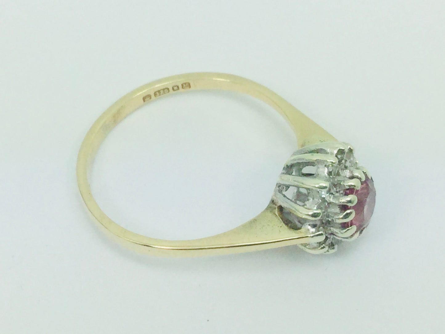 9k Yellow Gold Round Cut 35pt Genuine Ruby July Birthstone & 6pt Diamond Halo Ring