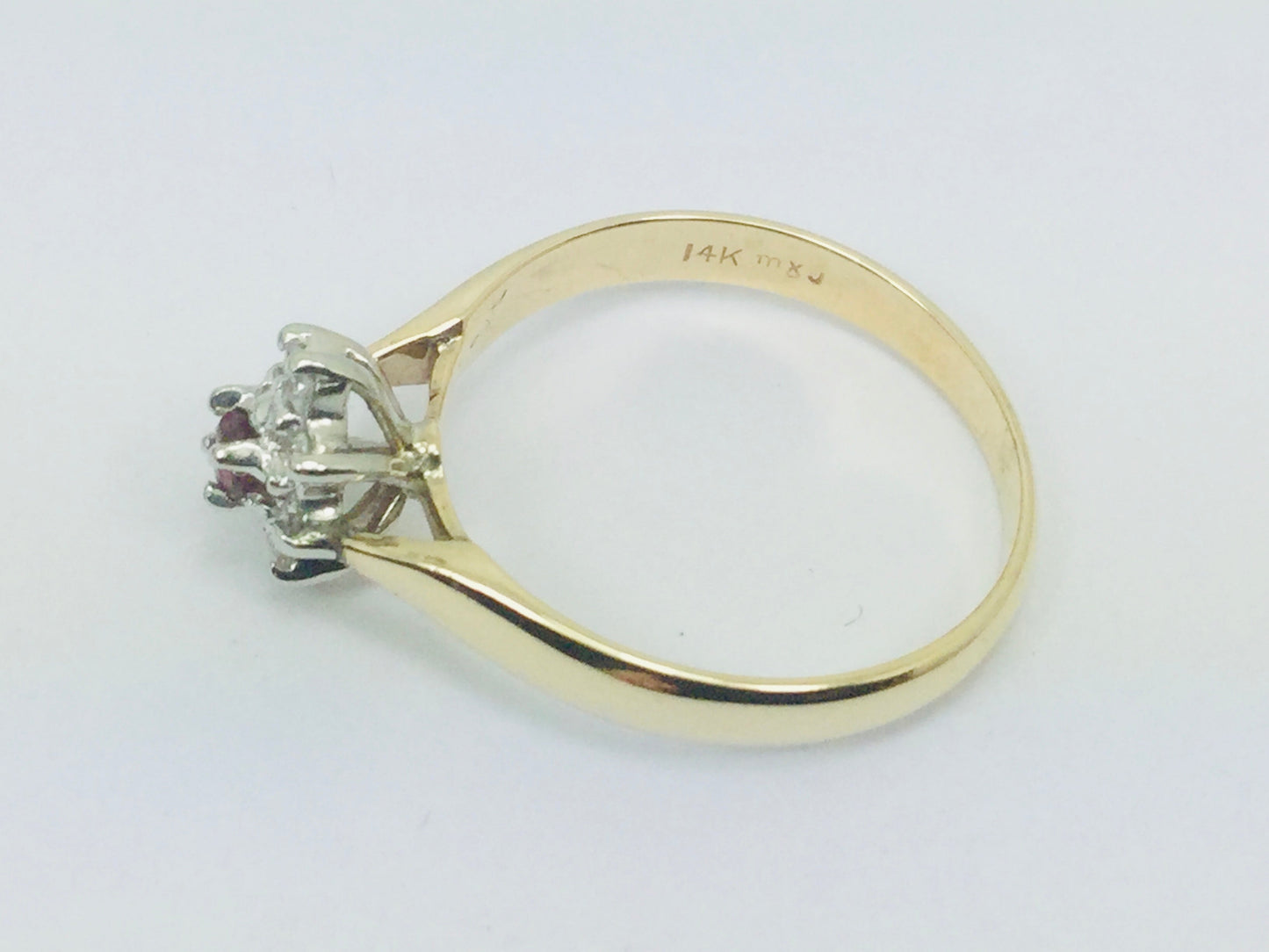 14k Yellow Gold Round Cut 12pt Genuine Ruby July Birthstone & 12pt Diamond Halo Ring