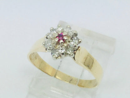10k Yellow Gold Round Cut 5pt Genuine Ruby July Birthstone & 18pt Diamond Halo Ring
