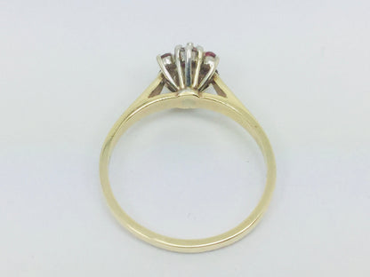 10k Yellow & White Gold Round Cut 20pt Genuine Ruby July Birthstone & 6pt Diamond Halo Ring