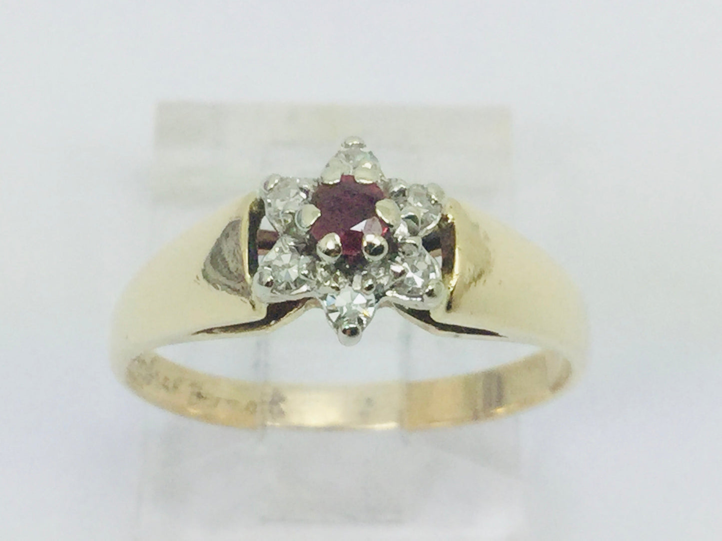 10-14k Yellow/White Gold Round Cut 9pt Genuine Ruby July Birthstone & 9pt Diamond Halo Ring