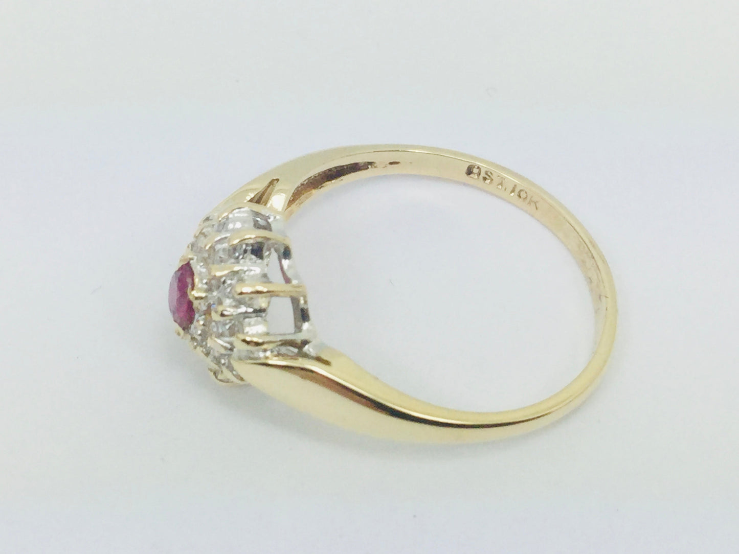 10k Yellow Gold Round Cut 16pt Genuine Ruby July Birthstone & 10pt Diamond Halo Ring