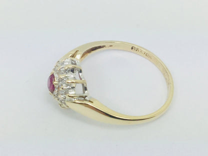 10k Yellow Gold Round Cut 16pt Genuine Ruby July Birthstone & 10pt Diamond Halo Ring