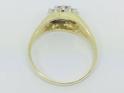 14k Yellow Gold Oval Cut 25pt Genuine Ruby July Birthstone & 12pt Diamond Halo Ring