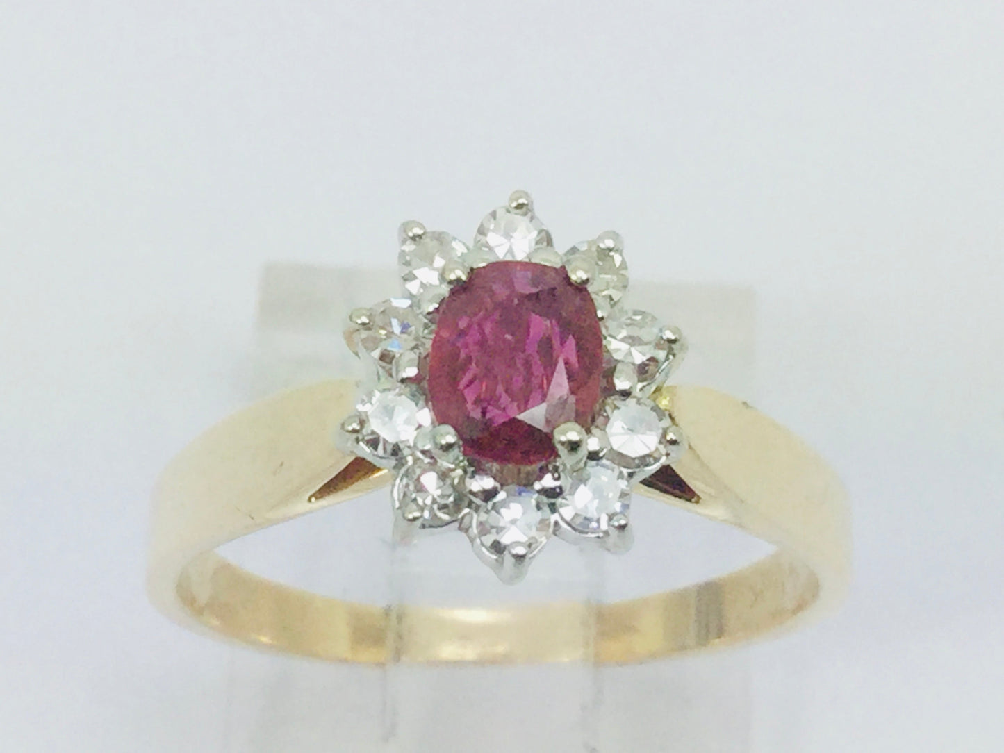 14k Yellow Gold Oval Cut 40pt Genuine Ruby July Birthstone & 25pt Diamond Halo Ring