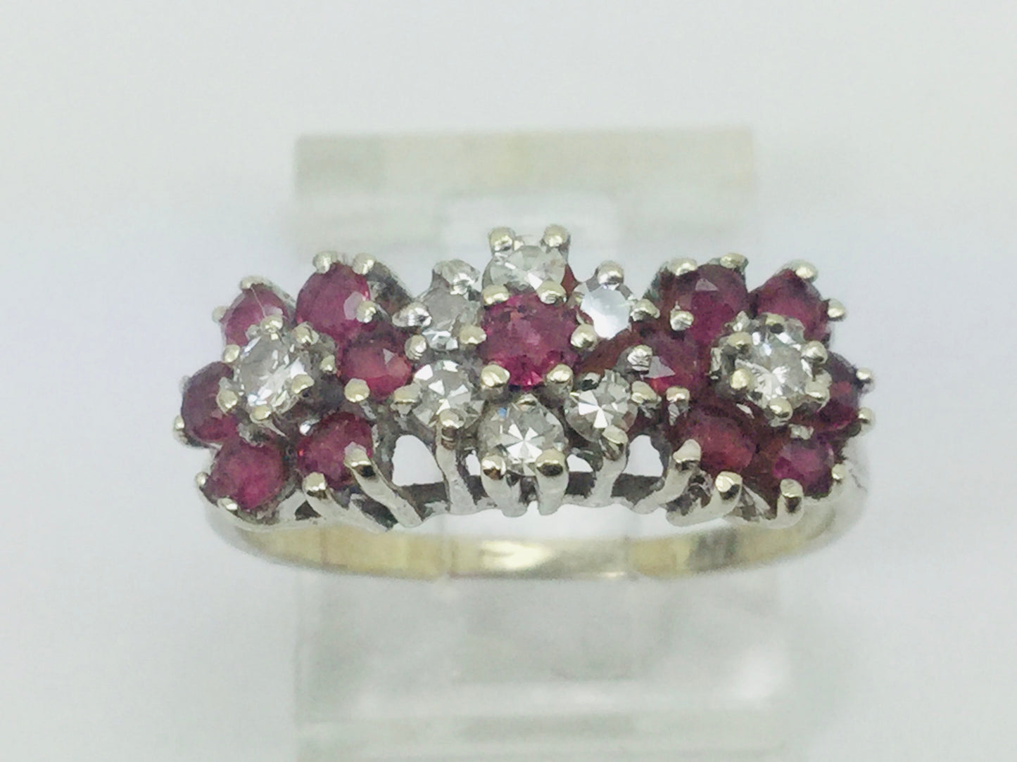 14k White Gold Round Cut 40pt Genuine Ruby July Birthstone & 24pt Diamond Halo Flower Ring