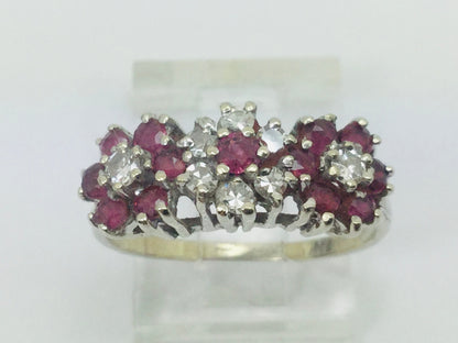 14k White Gold Round Cut 40pt Genuine Ruby July Birthstone & 24pt Diamond Halo Flower Ring