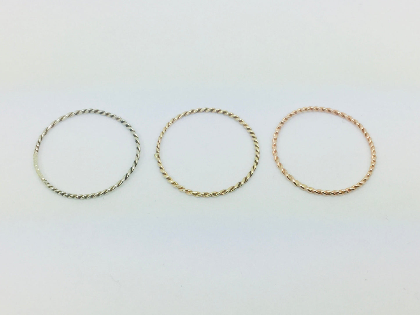 10k Solid Yellow, Rose, or White Gold 1mm Twisted Stackable Band Rings