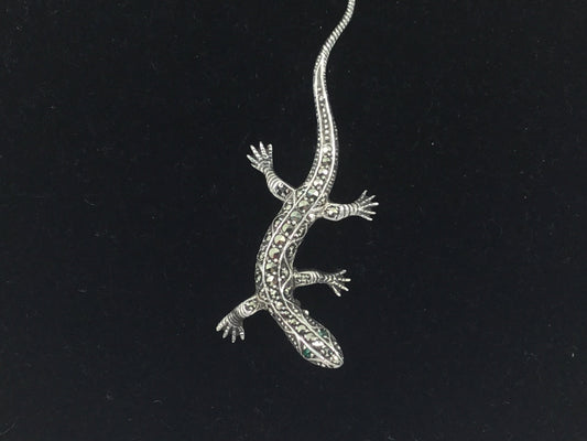Vintage Silver Lizard Pin With Marcasite