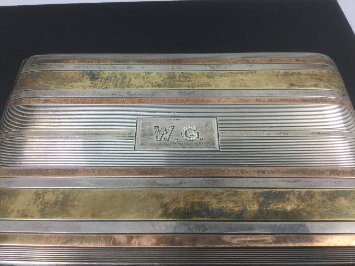 Unique Vintage Sterling Silver And 14kt Gold Monogram Cigarette Card Case