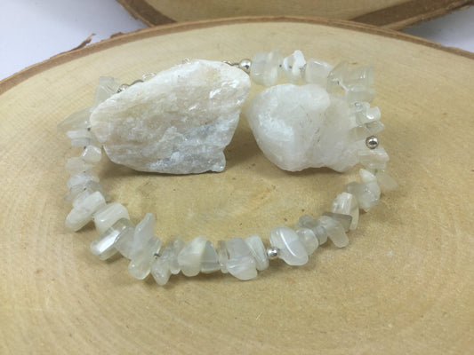 Adjustable Sterling Silver Genuine Gemstone Bracelet with Moonstone ( The Traveler's Stone )