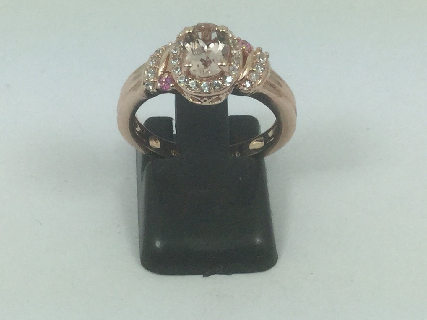 Silver Rose Gold Plated Cubic Zirconia & Rose Quartz Ring