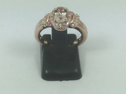 Silver Rose Gold Plated Cubic Zirconia & Rose Quartz Ring