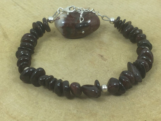 Adjustable Sterling Silver Genuine Gemstone Bracelet With Garnet (Stone Of Health)
