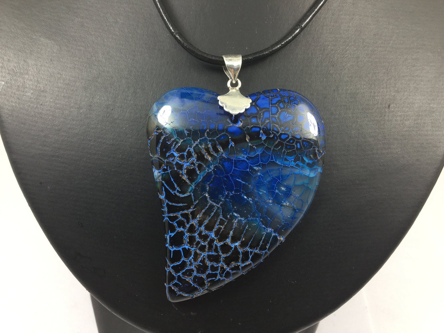 Genuine Gemstone Heart Shaped Agate On Leather Cord Adjustable Silver Lobster Claw