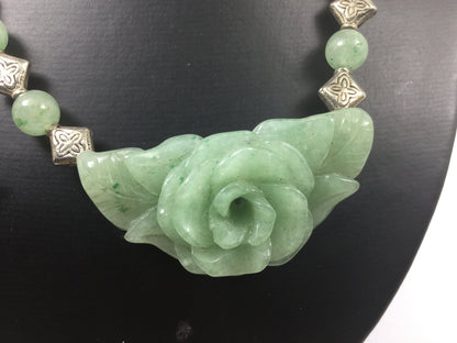 Silver Genuine Gemstone Adventurine Adjustable Necklace