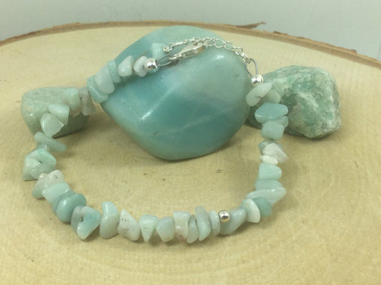 Adjustable Sterling Silver Genuine Gemstone Bracelet With Amazonite ( Fluidity Playful Optimistic )
