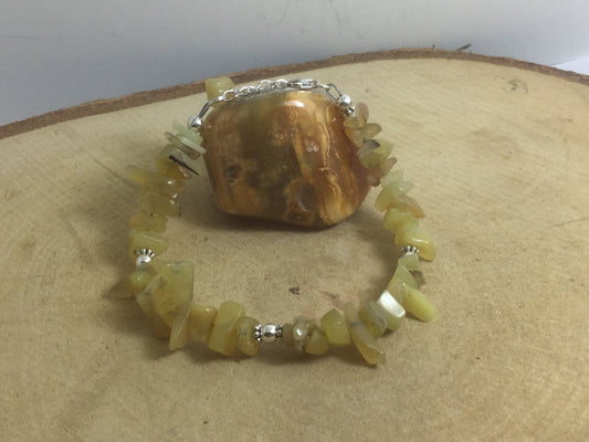 Adjustable Sterling Silver Genuine Gemstone Bracelet With Yellow Opal ( Stone Of Healing )