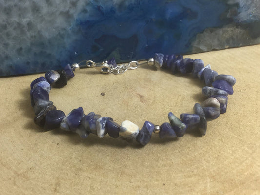 Adjustable Sterling Silver Genuine Gemstone Bracelet with Sodalite ( The Harmonizer )