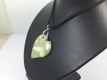 Gorgeous Genuine Gemstone  Heart Shaped Sea Jasper On Leather Cord Silver Lobster Claw
