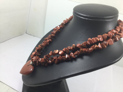 Genuine Gemstone Goldstone On Beaded Necklace Silver Lobster Claw
