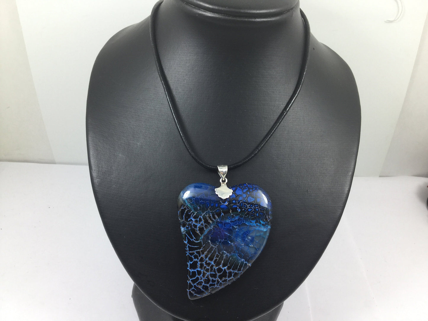 Genuine Gemstone Heart Shaped Agate On Leather Cord Adjustable Silver Lobster Claw