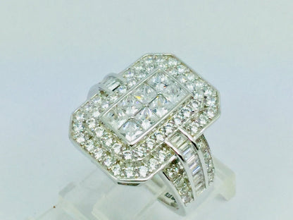 Rhodium Plated Sterling Silver Rectangular Faced CZ Ring