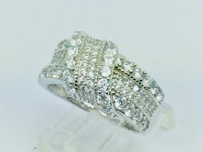 Rhodium Plated Sterling Silver Crossover CZ Ring
