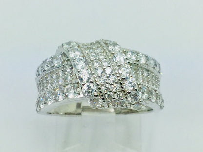 Rhodium Plated Sterling Silver Crossover CZ Ring