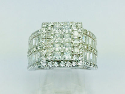 Rhodium Plated Sterling Silver Square Face CZ Ring